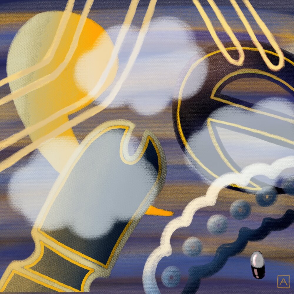 Gold and grey eye motif study