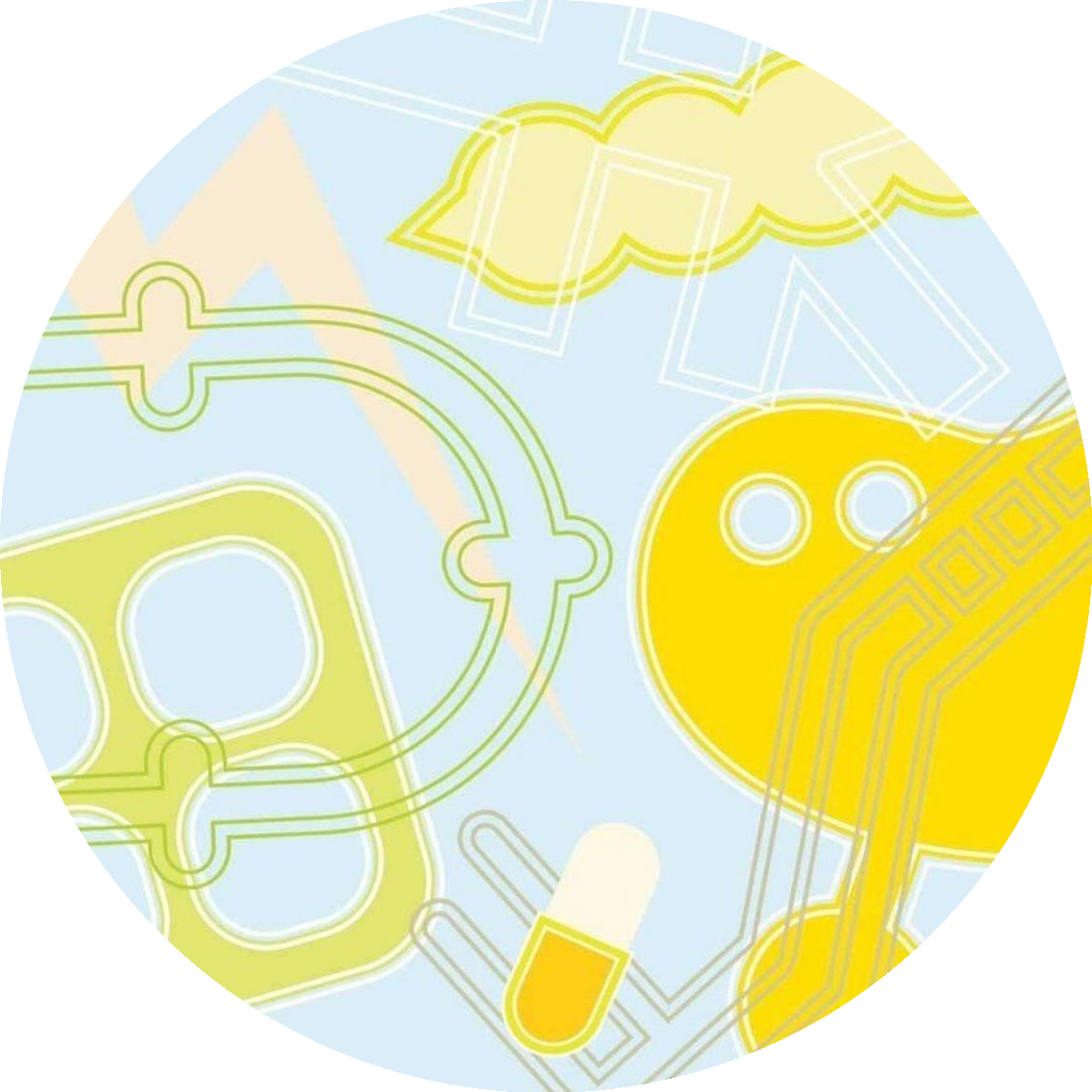 Round composition, blue and yellow