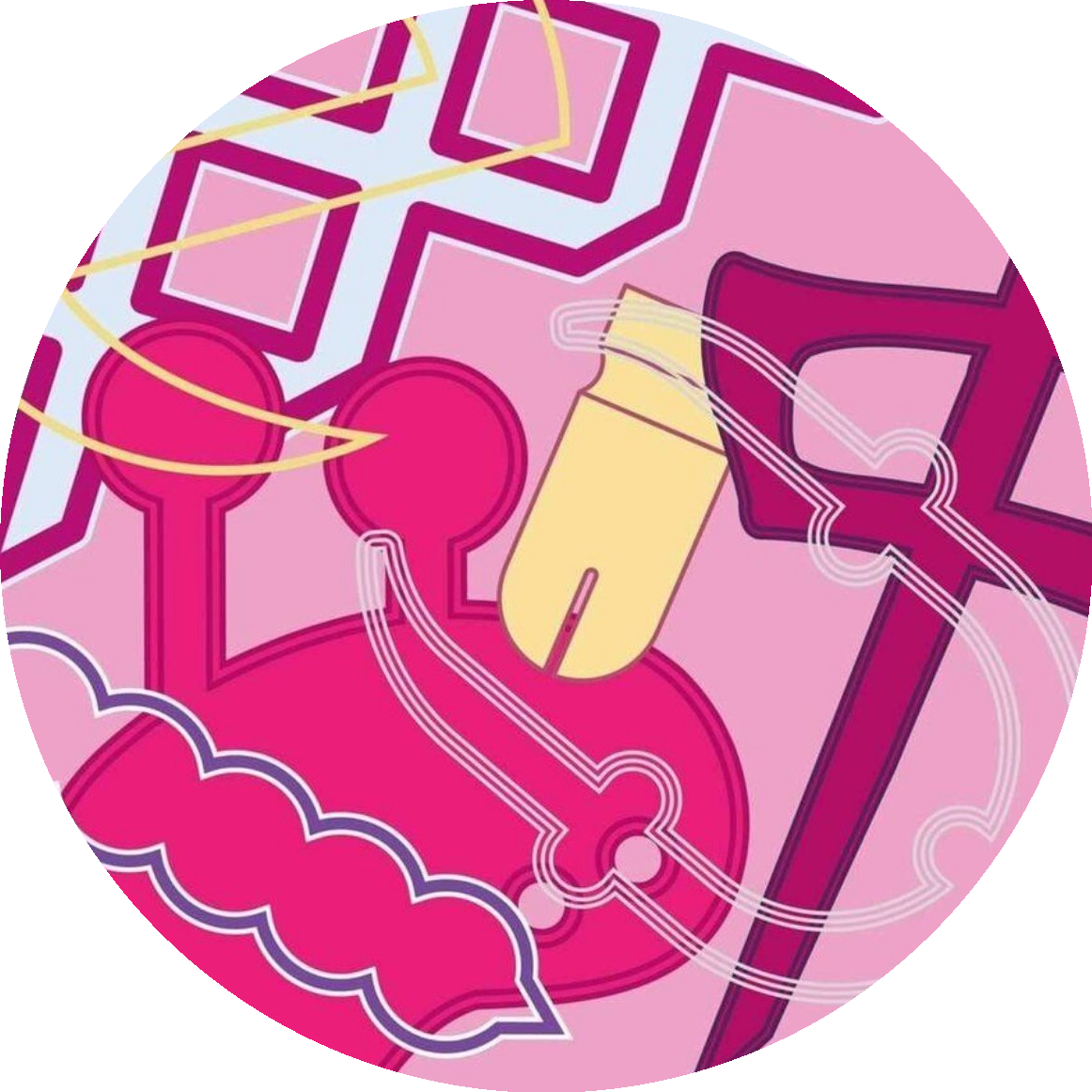 Round composition, pink and purple