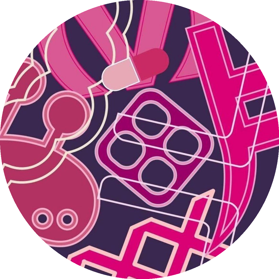 Round composition, magenta and navy