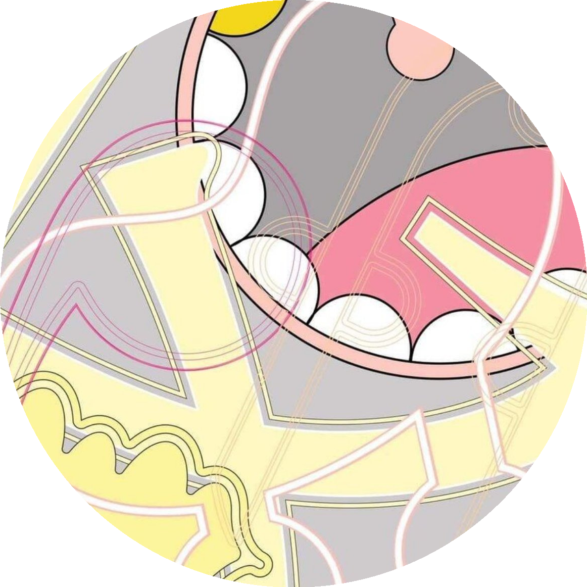 Round composition, grey and pink