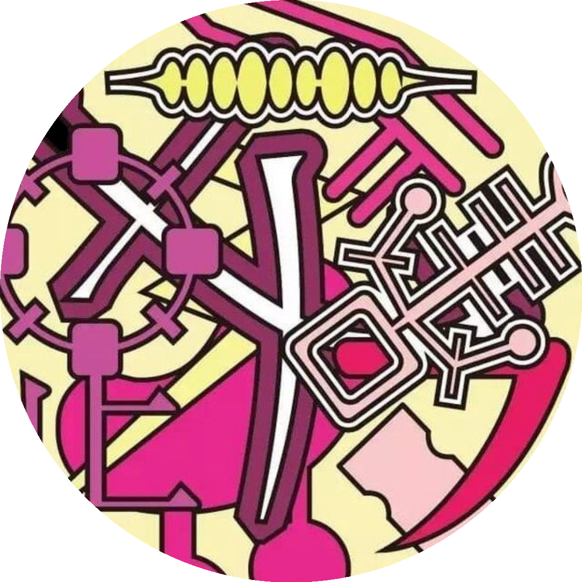 Round composition, pink and yellow