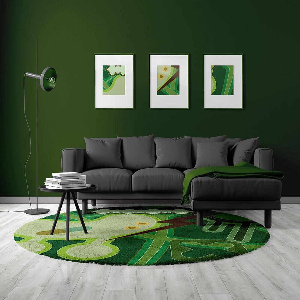 Green round rug