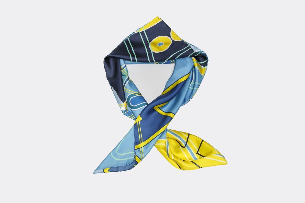 Blue and yellow silk scarf
