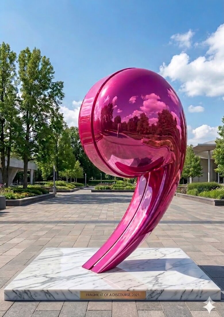 Magenta mirrored sculpture outdoors