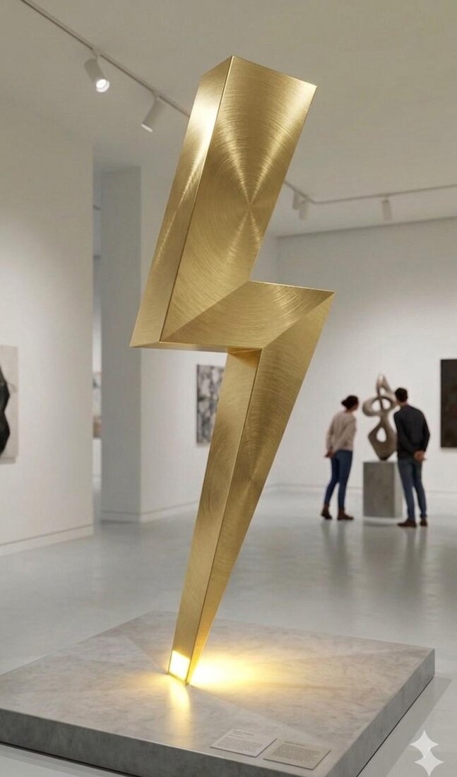 Gold lightning bolt sculpture